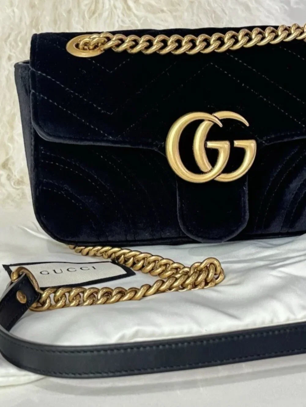 NEW Gucci GG Marmont Matelasse Velvet Small Shoulder Handbag Crossbody Black - Picture 14 of 16